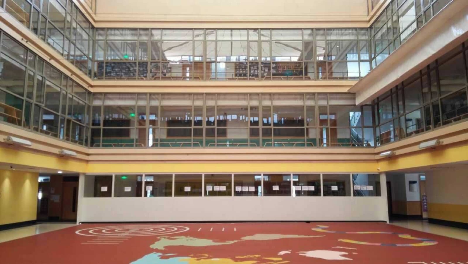 Atrium from below with world map visible